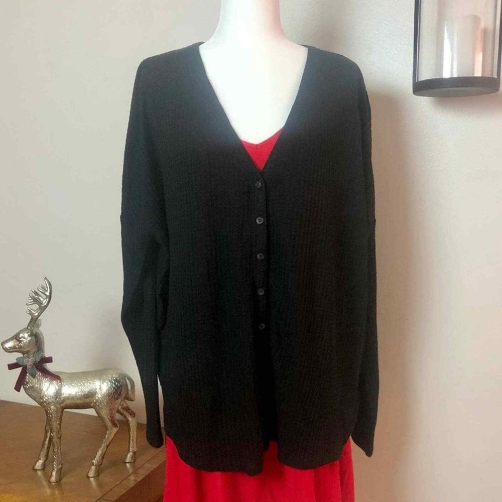 NWT Racheal Black Cardigan Lightweight Waffle Knit Sweater Size 2XL